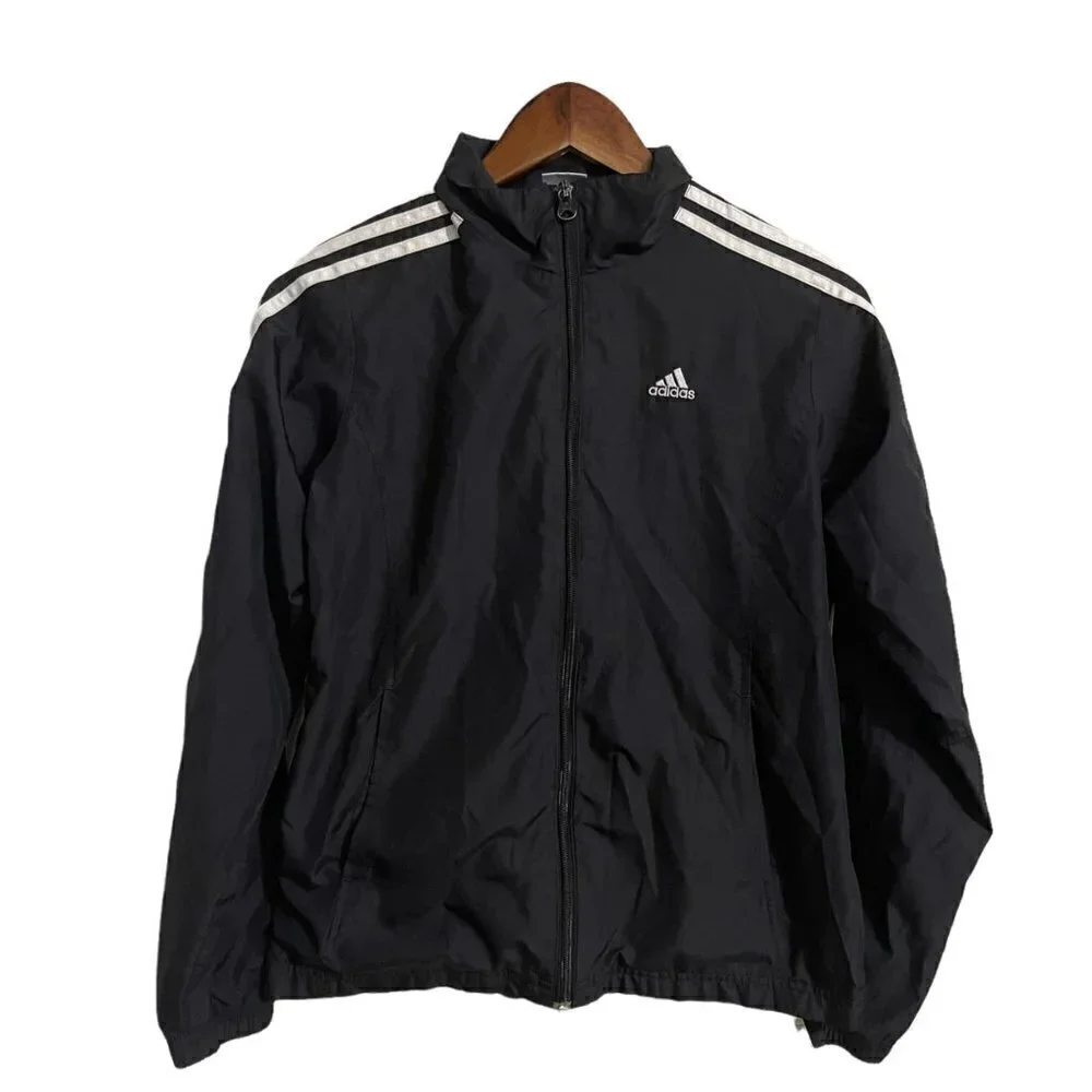 Adidas Womens Black Full Zip 3 Stripe Logo Pockets Full Zip Track Jacket Small - Picture 1 of 6